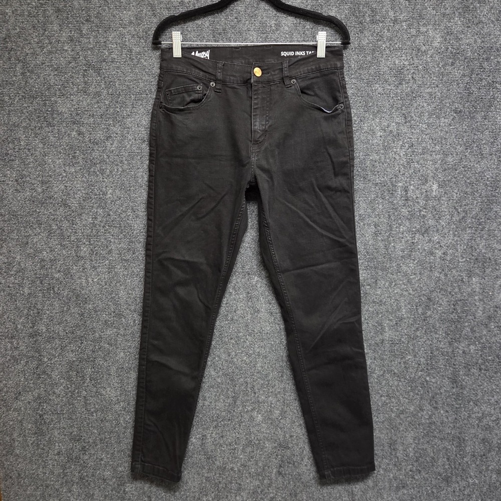Mugsy Jeans Mens 30x28 Black Squid Inks Tapered Slimming Denim Tailored